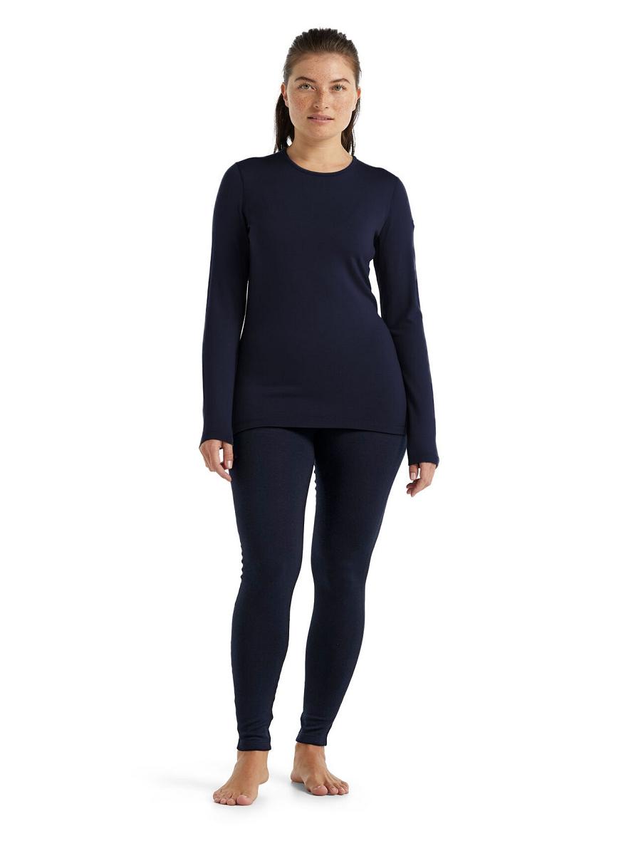 Icebreaker Merino 260 Tech Long Sleeve Crewe Thermal Top Női Egy darab és készlet Sötétkék | HU 1761VRWD